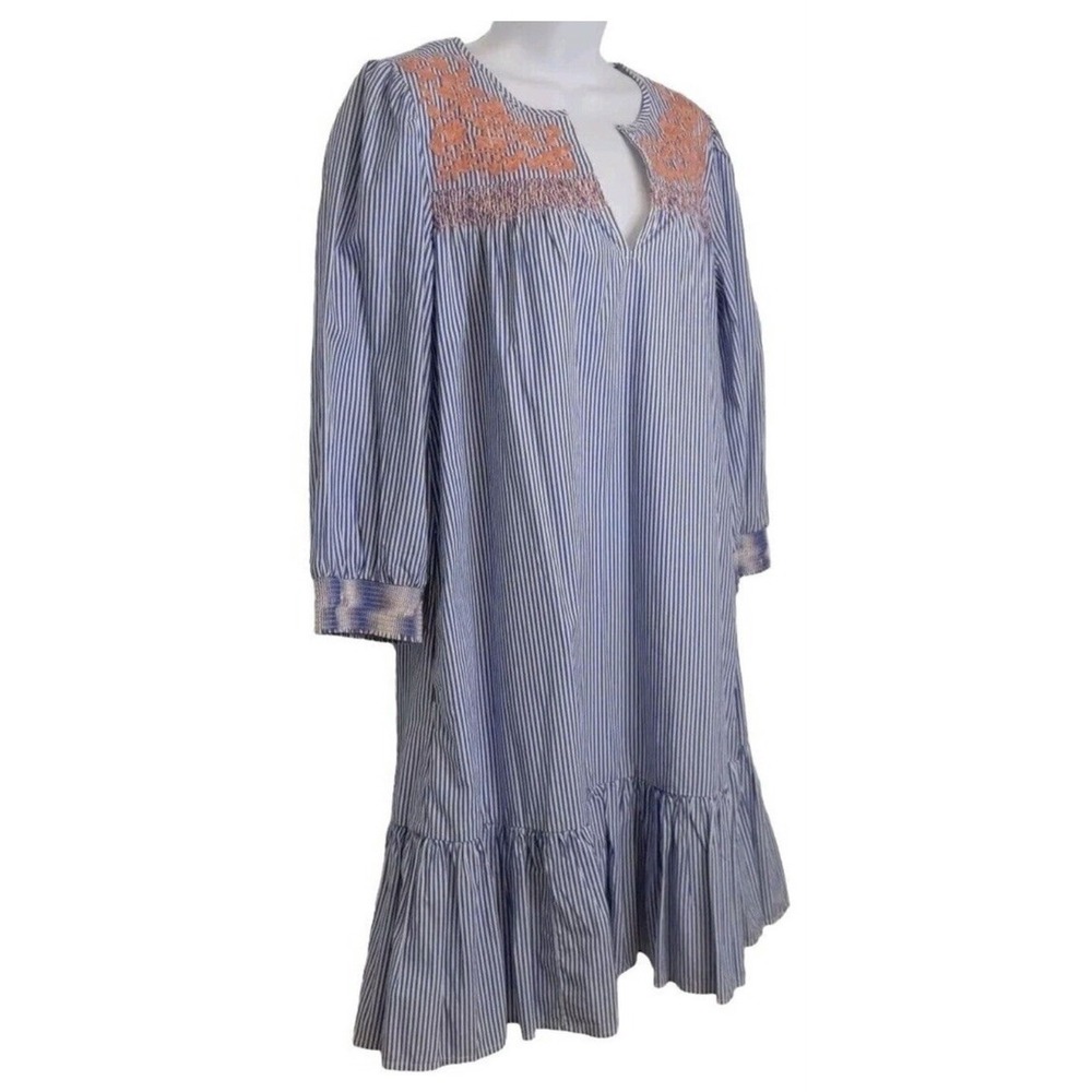 J.Crew Leda Embroidered Blue White Stripe Popover A-Line Dress Size L New NWT - Picture 2 of 9